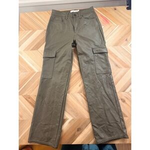 90s Y2K TGLA Earthy Olive Green Faux‎ Leather Cargo Pant High Waisted Streetwear